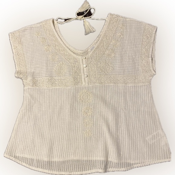 SIGRID OLSEN SHORT SLEEVE BOHO COTTEN TOP - Picture 1 of 6